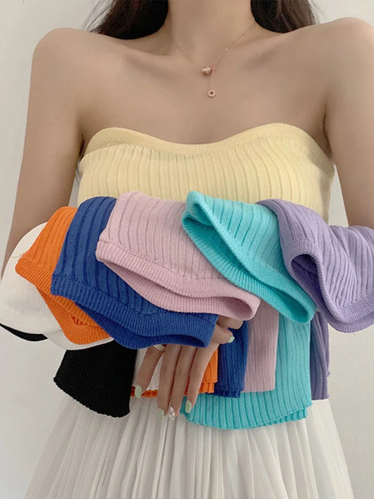 JMPRS Knitted Women Tanks Pullover Summer High Elastic Crop Top Fashion Pullover Solid Color Cute White Female Corset Top New