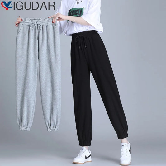 Spring Autumn High Waist Harem Pants Women Loose Slim Knitted Sweatpants Elastic Waist Casual Female Baggy  Women Bottoms Pants