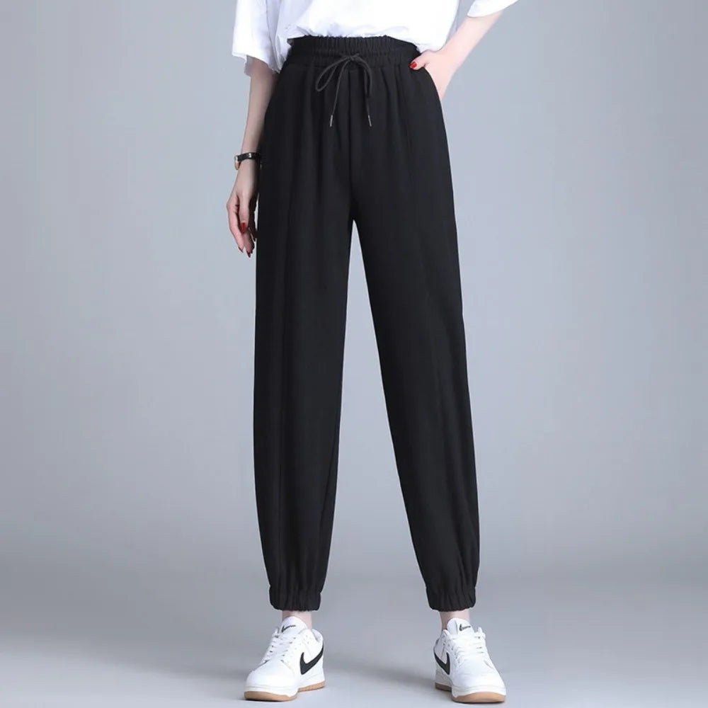 Spring Autumn High Waist Harem Pants Women Loose Slim Knitted Sweatpants Elastic Waist Casual Female Baggy  Women Bottoms Pants