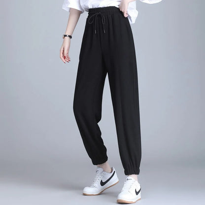 Spring Autumn High Waist Harem Pants Women Loose Slim Knitted Sweatpants Elastic Waist Casual Female Baggy  Women Bottoms Pants